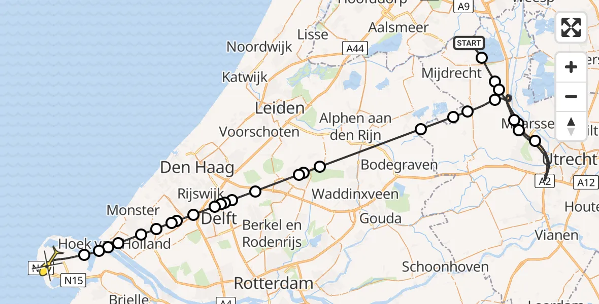 Routekaart van de vlucht: Politieheli naar Maasvlakte, Botsholsedijk