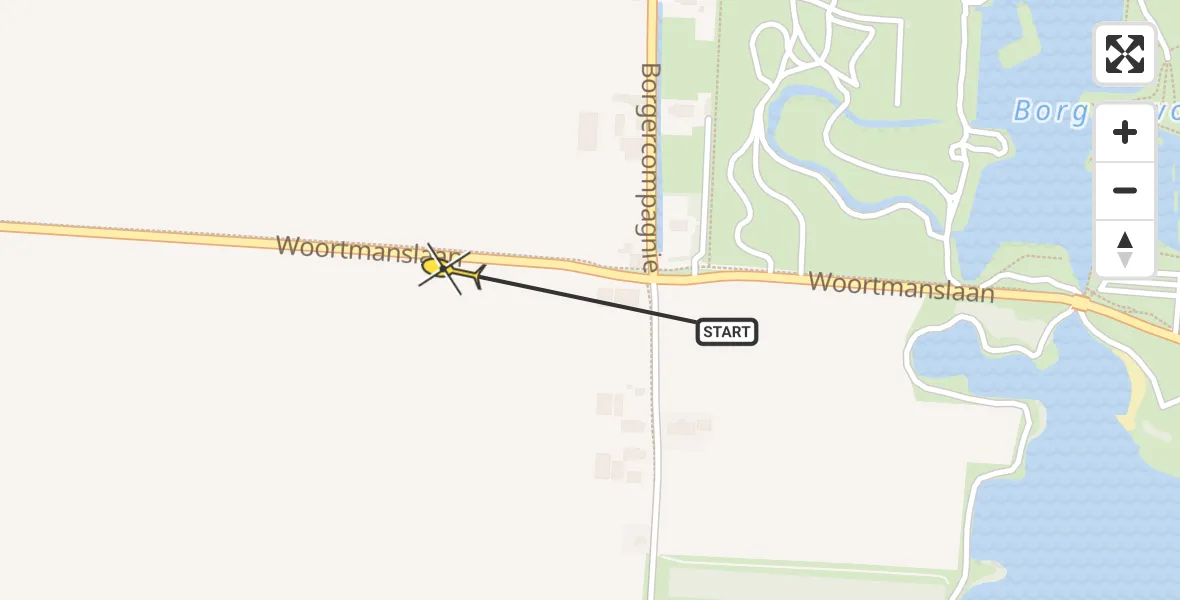 Routekaart van de vlucht: Traumahelikopter naar Wildervank, Woortmanslaan