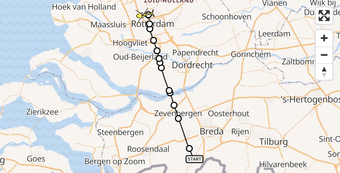 Routekaart van de vlucht: Lifeliner 2 naar Rotterdam The Hague Airport, Heistraat