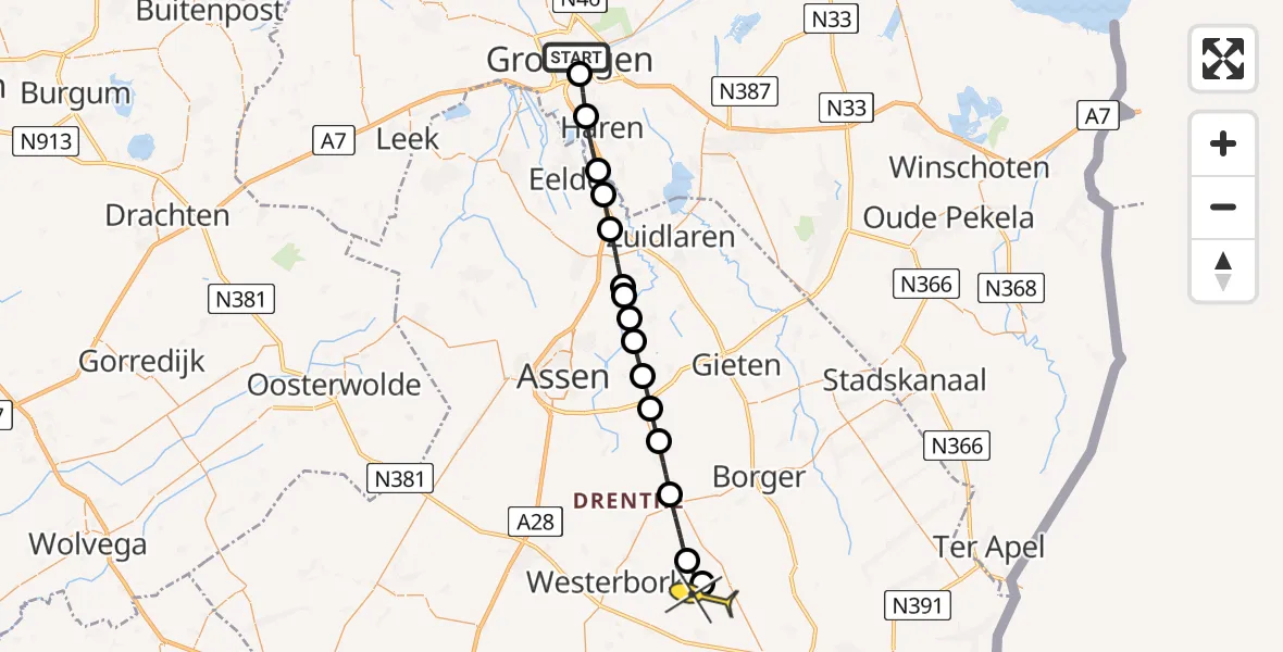 Routekaart van de vlucht: Lifeliner 4 naar Wezuperbrug, Esperantostraat