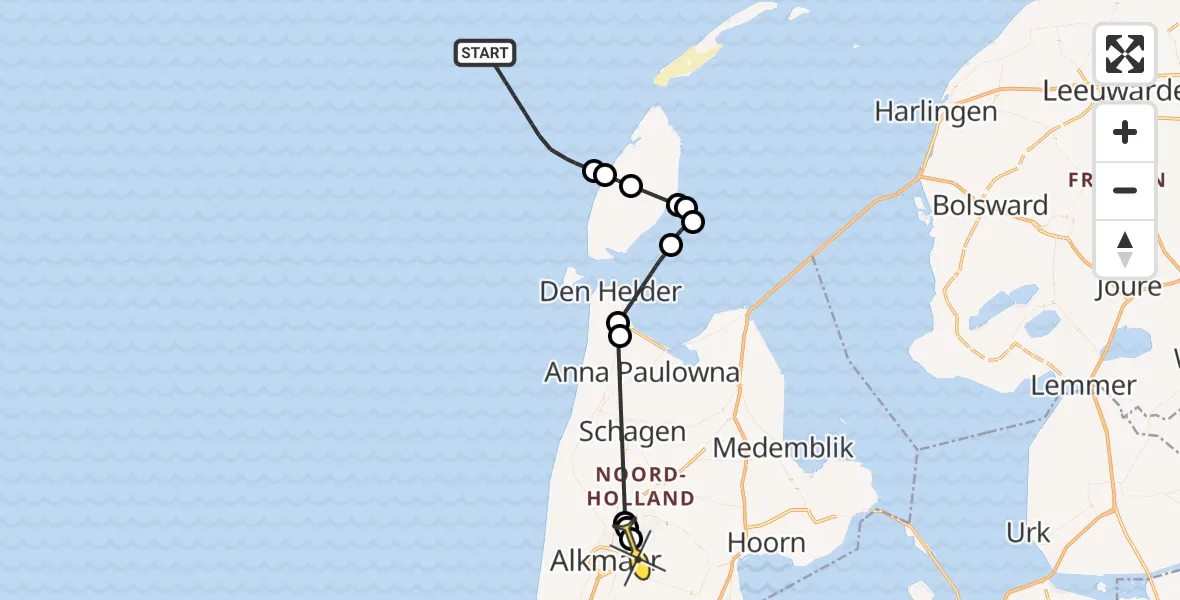 Routekaart van de vlucht: Politiehelikopter naar Heerhugowaard, Zuiderlicht