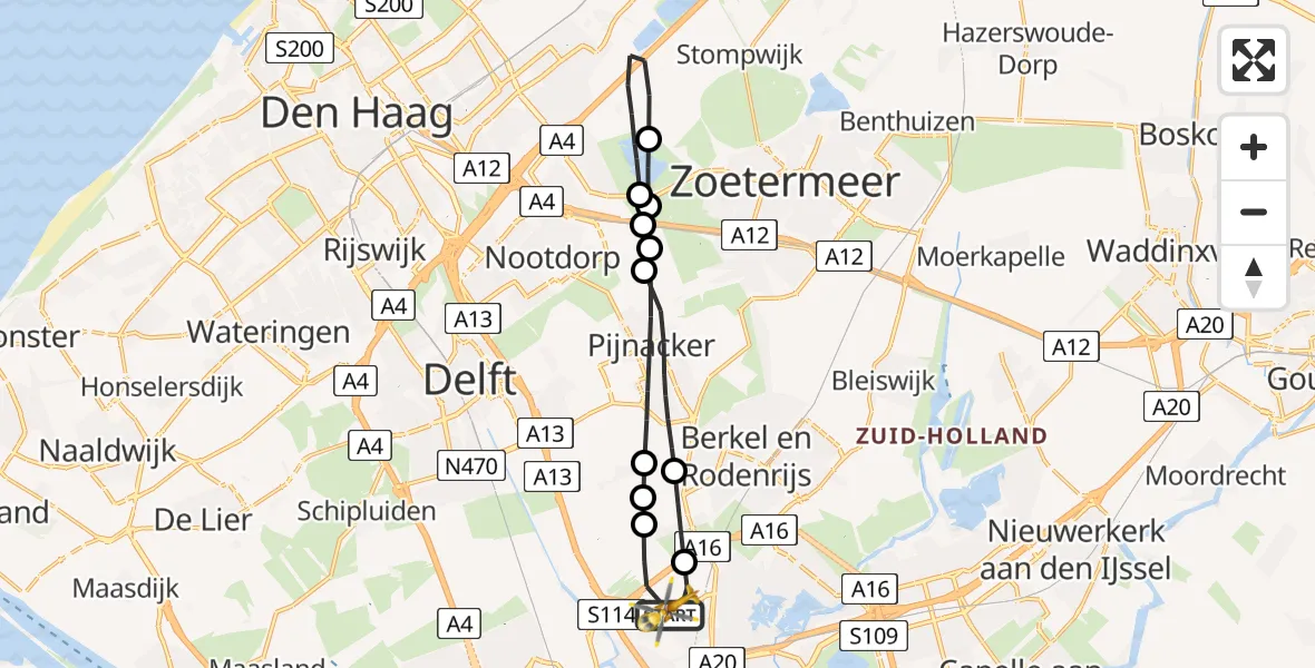 Vluchtroute Traumahelikopter Rotterdam The Hague Airport - Rotterdam The Hague Airport, 05 februari 2024, 11:55