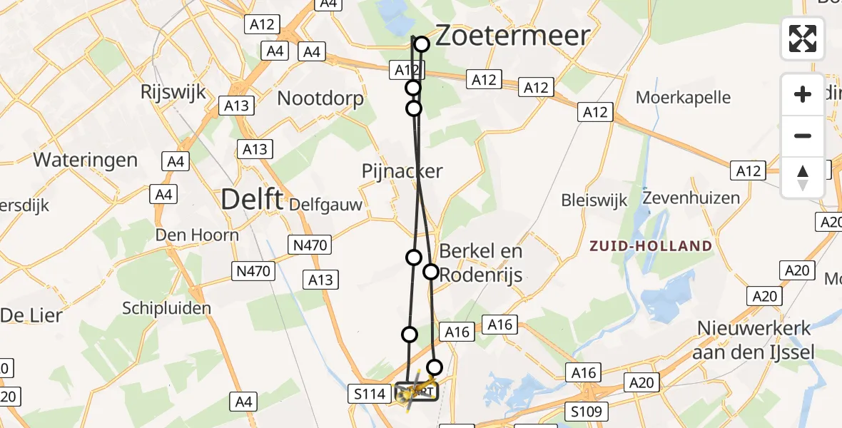 Vluchtroute Traumahelikopter Rotterdam The Hague Airport - Rotterdam The Hague Airport, 05 februari 2024, 12:05