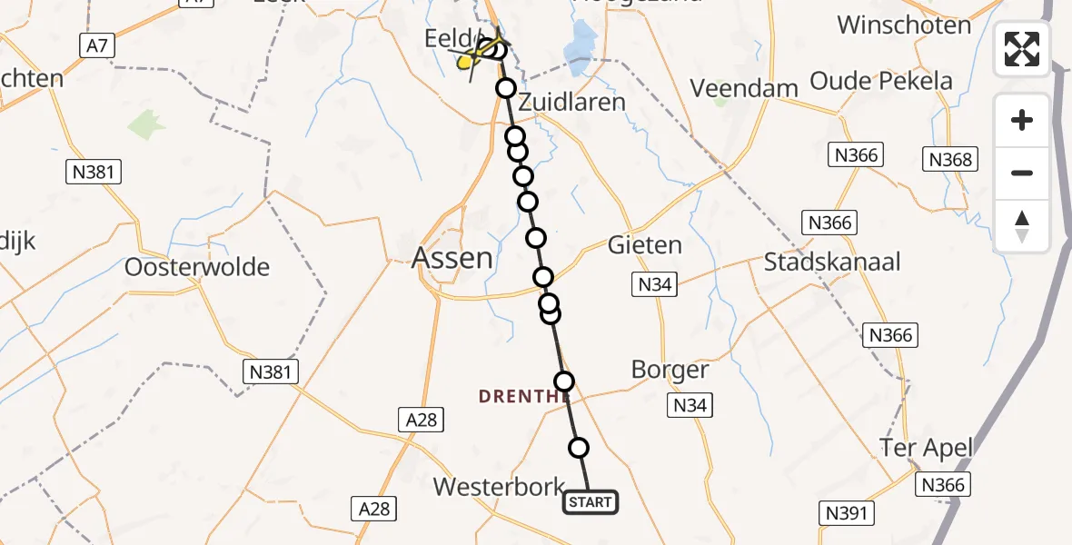 Routekaart van de vlucht: Lifeliner 4 naar Groningen Airport Eelde, Ellertsweg