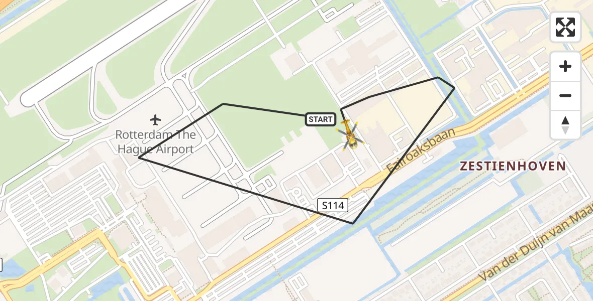 Vluchtroute Traumahelikopter Rotterdam The Hague Airport - Rotterdam The Hague Airport, 05 februari 2024, 12:37
