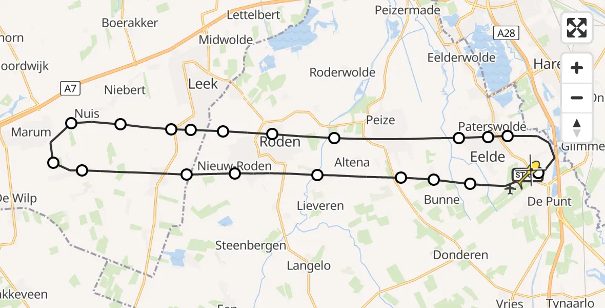 Routekaart van de vlucht: Lifeliner 4 naar Groningen Airport Eelde, Veldkampweg