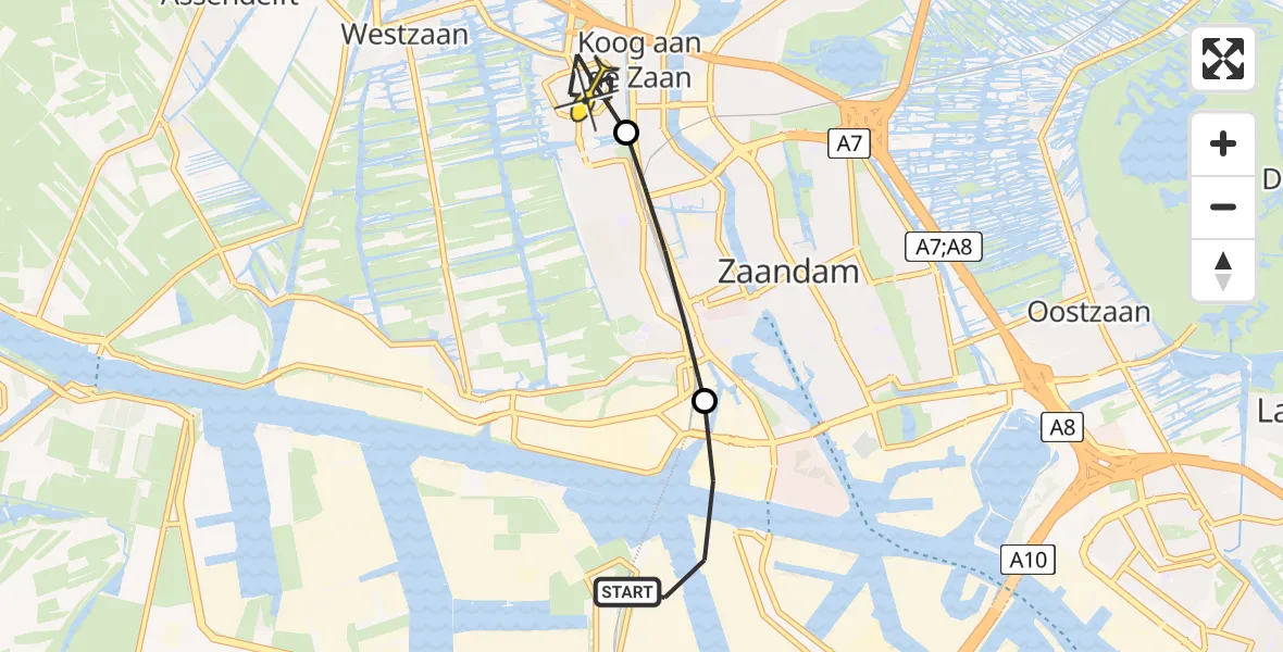 Routekaart van de vlucht: Lifeliner 1 naar Koog aan de Zaan, Symon Spiersweg