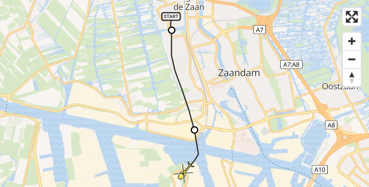 Routekaart van de vlucht: Lifeliner 1 naar Amsterdam Heliport, H. Soeteboomstraat