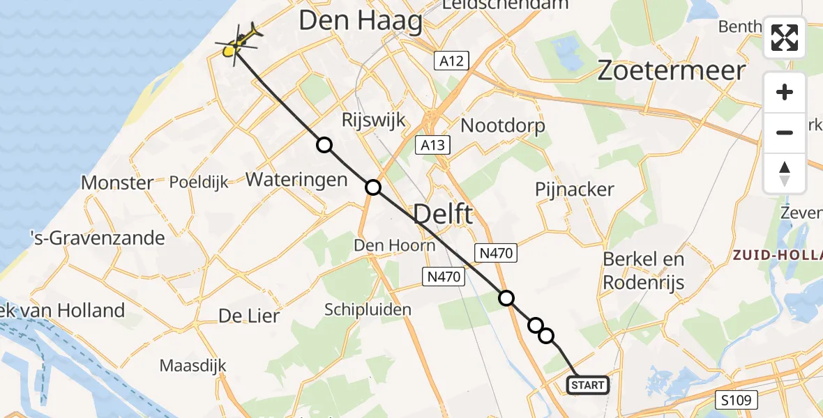 Routekaart van de vlucht: Lifeliner 2 naar Den Haag, De Savornin Lohmanlaan