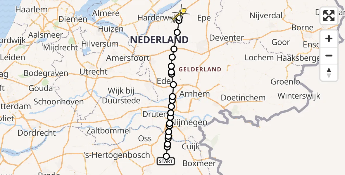 Routekaart van de vlucht: Lifeliner 3 naar Nunspeet, Millsebaan