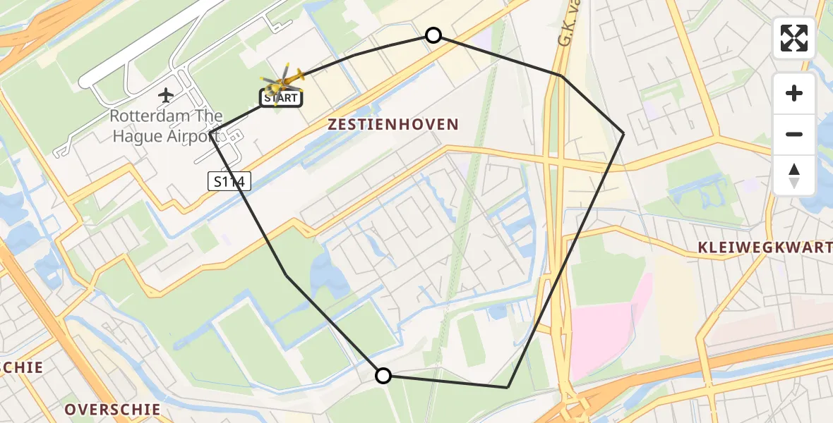 Vluchtroute Traumahelikopter Rotterdam The Hague Airport - Rotterdam The Hague Airport, 05 februari 2024, 14:48