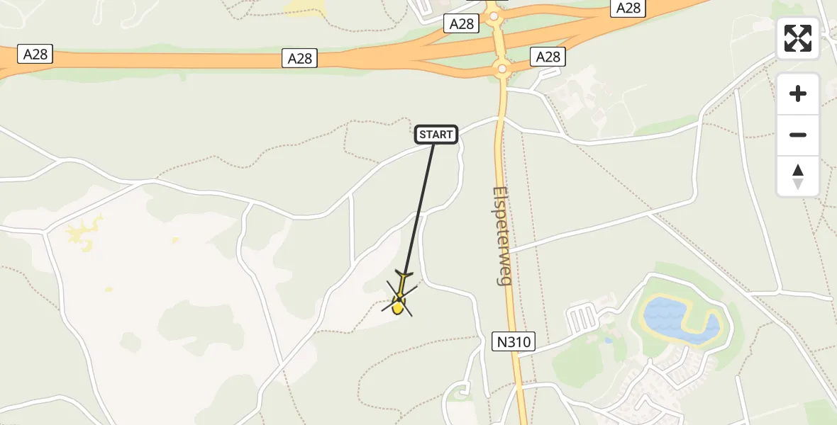 Routekaart van de vlucht: Traumahelikopter naar Nunspeet, Oude Leuvenumsepad