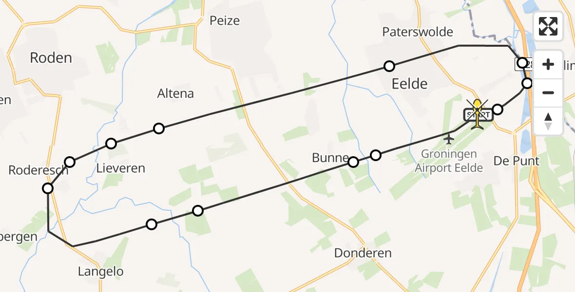 Routekaart van de vlucht: Lifeliner 4 naar Groningen Airport Eelde, Veldkampweg