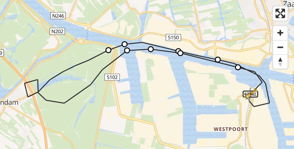 Vluchtroute Traumahelikopter van Amsterdam Heliport naar Amsterdam Heliport