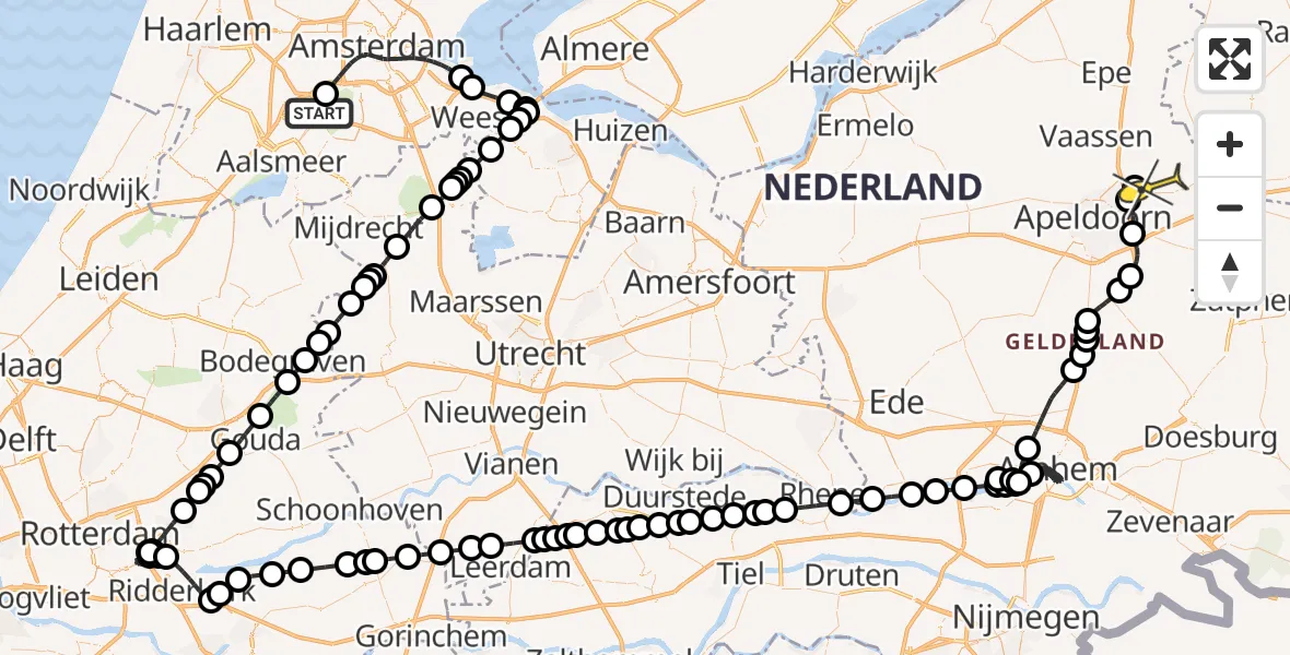 Routekaart van de vlucht: Politiehelikopter naar Vliegveld Teuge, Loevesteinse Randweg