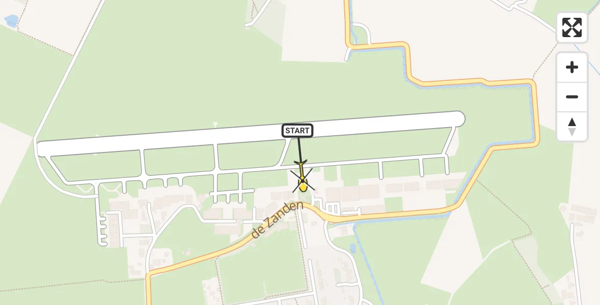 Routekaart van de vlucht: Politieheli naar Vliegveld Teuge, de Zanden