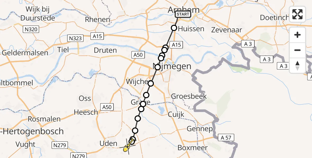 Routekaart van de vlucht: Lifeliner 3 naar Vliegbasis Volkel, Eldenseweg