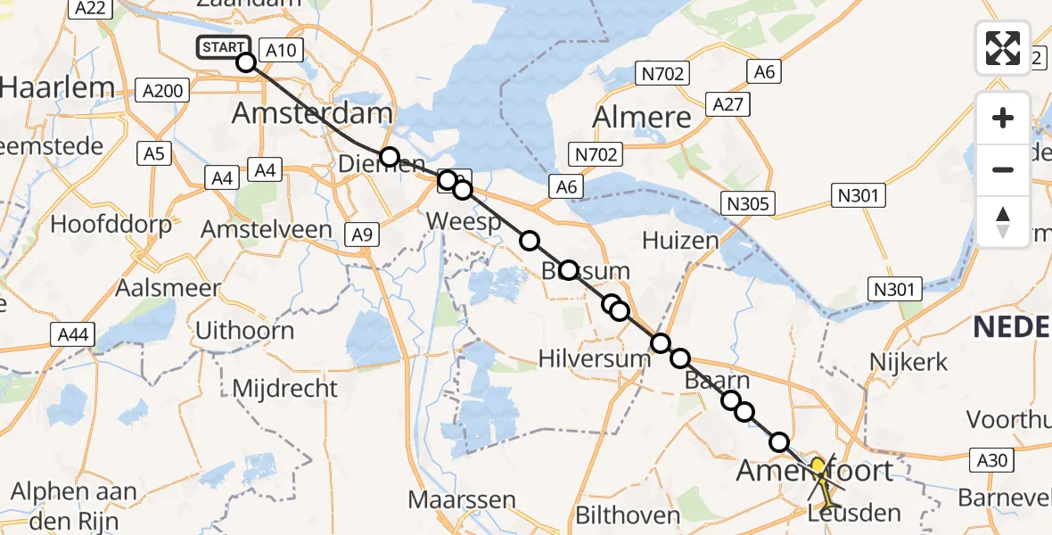 Routekaart van de vlucht: Lifeliner 1 naar Amersfoort, Westhaven