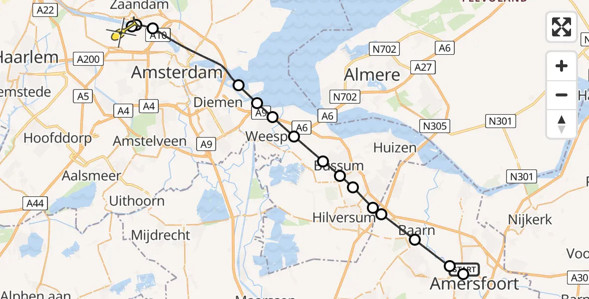 Routekaart van de vlucht: Lifeliner 1 naar Amsterdam Heliport, Kaliumweg
