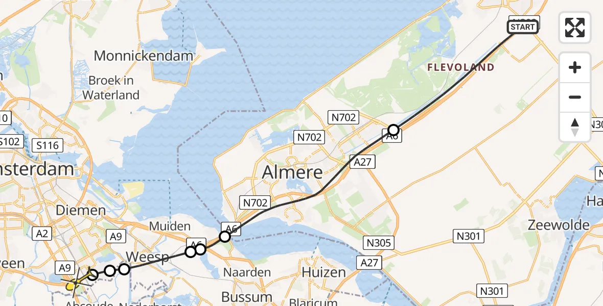 Routekaart van de vlucht: Lifeliner 1 naar Academisch Medisch Centrum (AMC), Helipad