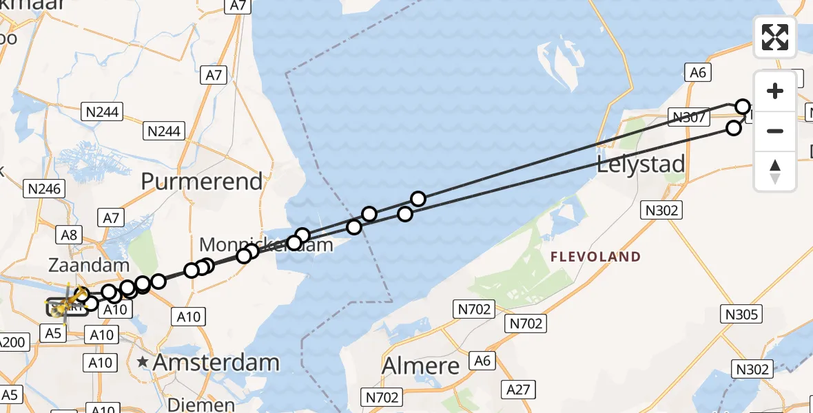 Vluchtroute Traumahelikopter van Amsterdam Heliport naar Amsterdam Heliport