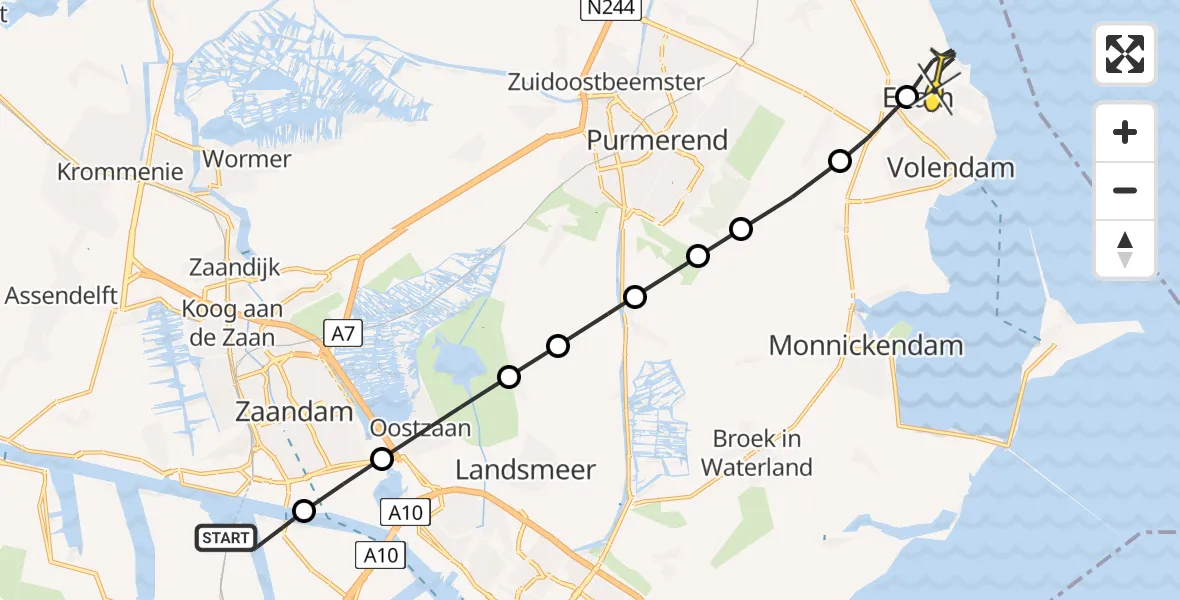 Routekaart van de vlucht: Lifeliner 1 naar Edam, Dukdalfweg