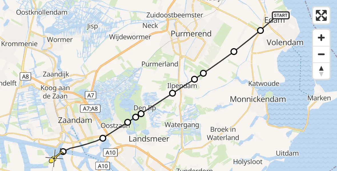 Routekaart van de vlucht: Lifeliner 1 naar Amsterdam Heliport, Paulus Pietersstraat