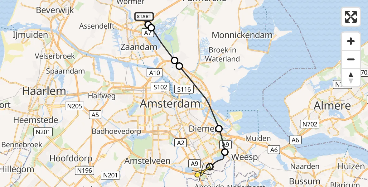 Routekaart van de vlucht: Lifeliner 1 naar Academisch Medisch Centrum (AMC), Willinkbeek