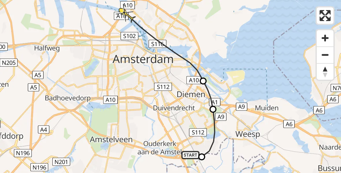 Routekaart van de vlucht: Lifeliner 1 naar Amsterdam, Spengenpad