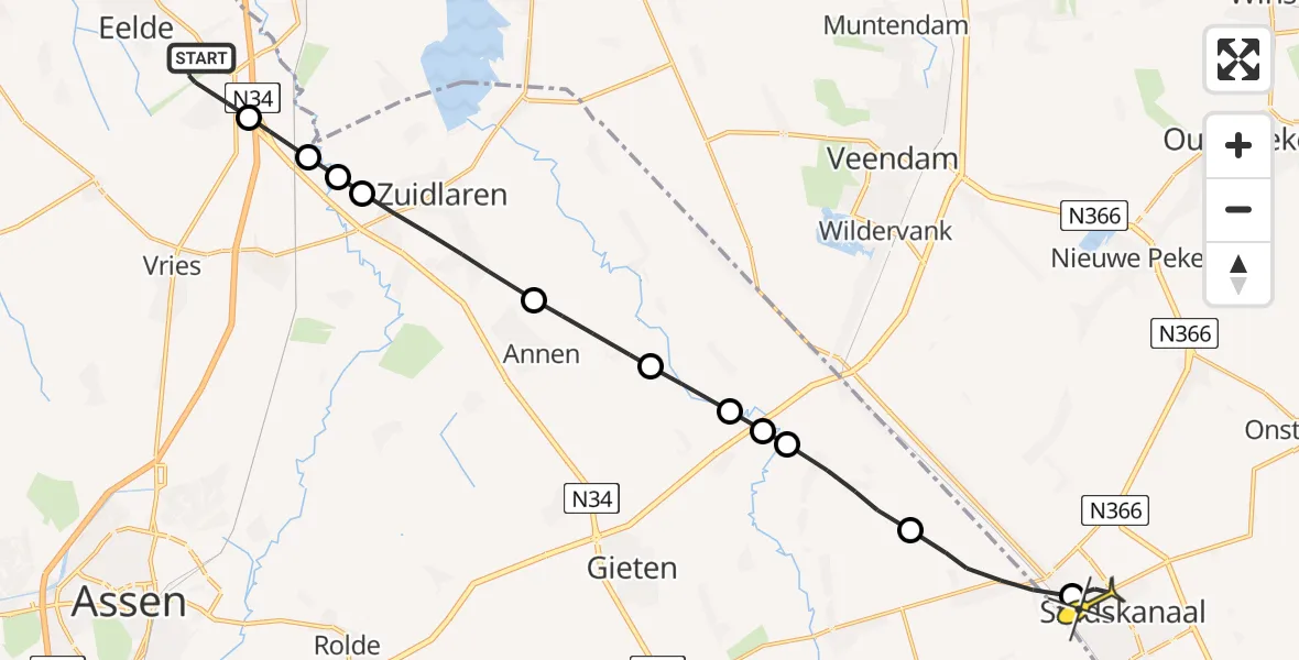 Routekaart van de vlucht: Lifeliner 4 naar Stadskanaal, Norgerweg