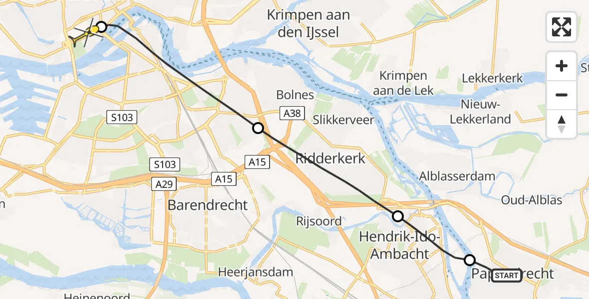 Routekaart van de vlucht: Lifeliner 2 naar Erasmus MC, Nieuwland Parc