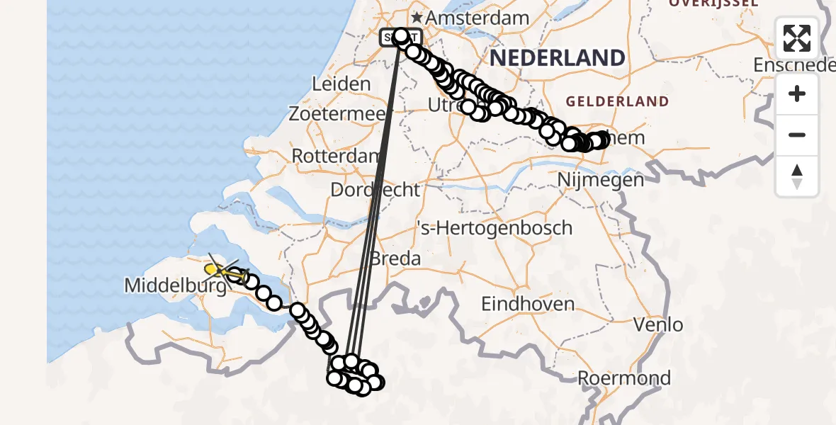 Routekaart van de vlucht: Politiehelikopter naar Wilhelminadorp, Westerkimweg
