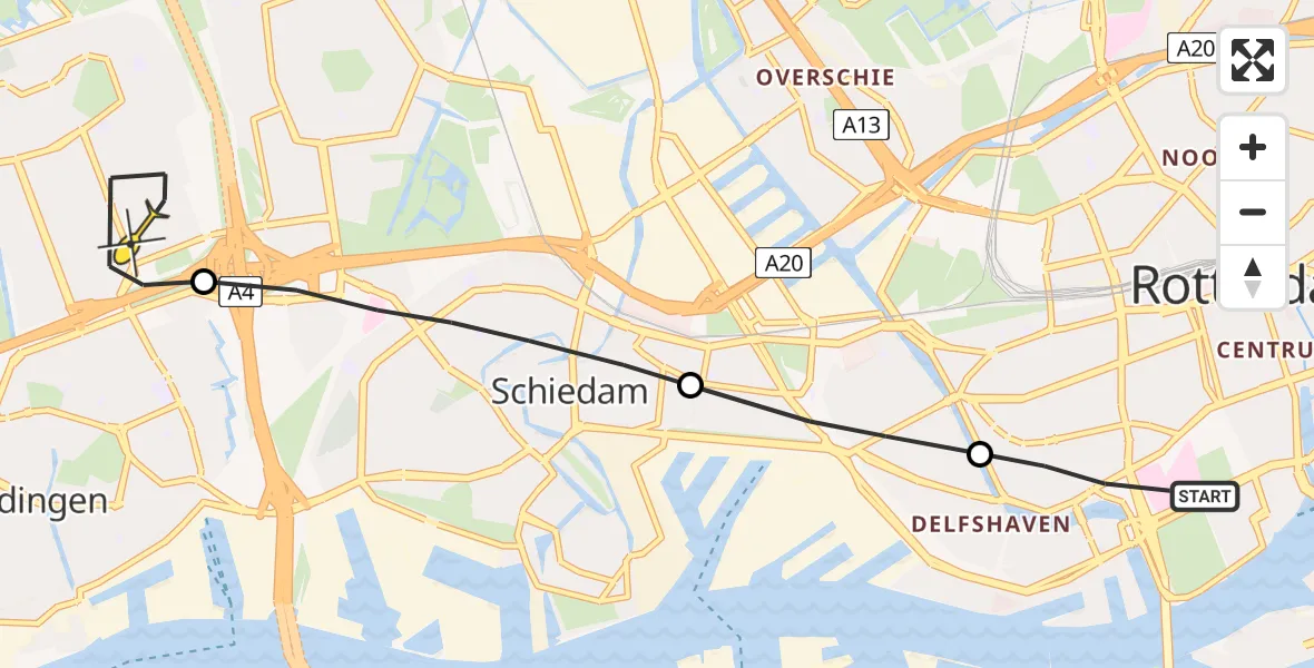 Routekaart van de vlucht: Lifeliner 2 naar Vlaardingen, Nieuwe Binnenweg