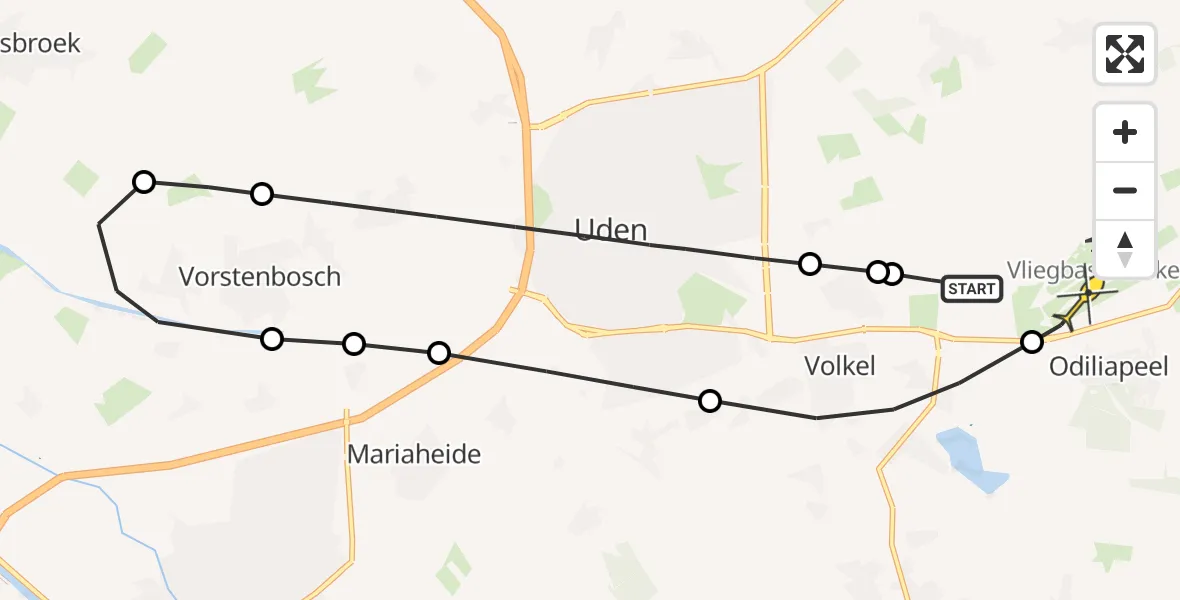 Routekaart van de vlucht: Lifeliner 3 naar Vliegbasis Volkel, Looierstraat