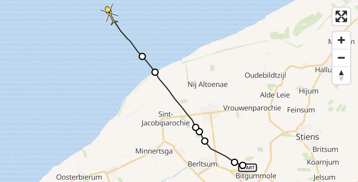 Routekaart van de vlucht: Ambulanceheli naar Oosterend, Langhusterwei