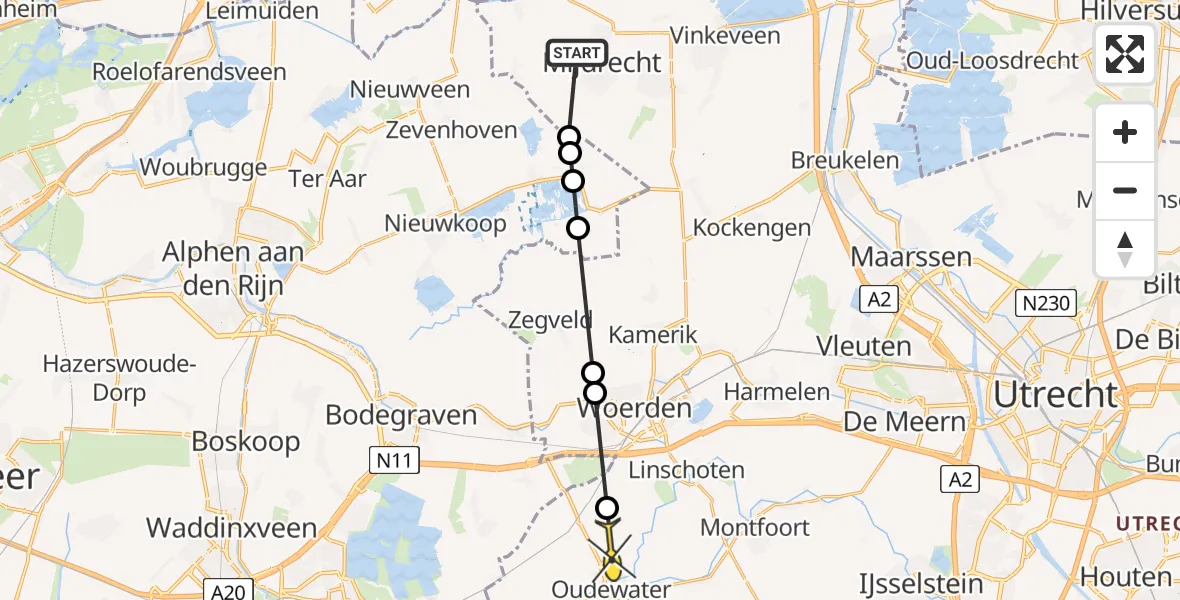 Routekaart van de vlucht: Politieheli naar Oudewater, Kade