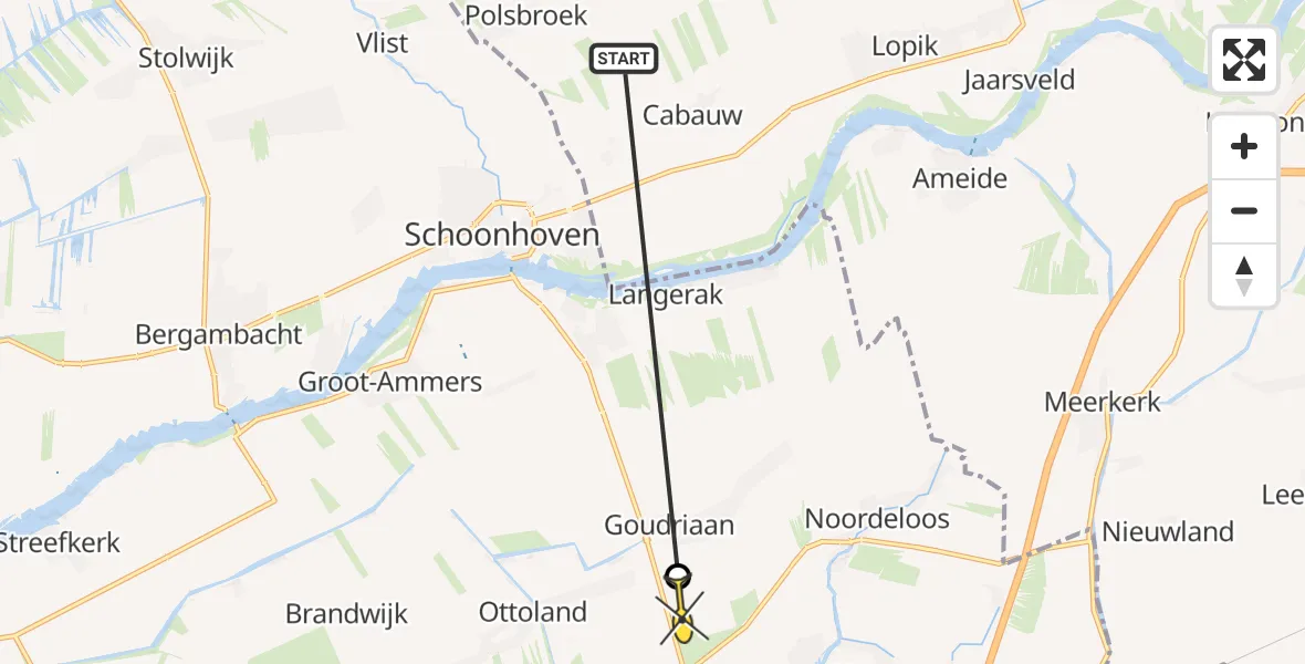 Routekaart van de vlucht: Politiehelikopter naar Goudriaan, Postkade