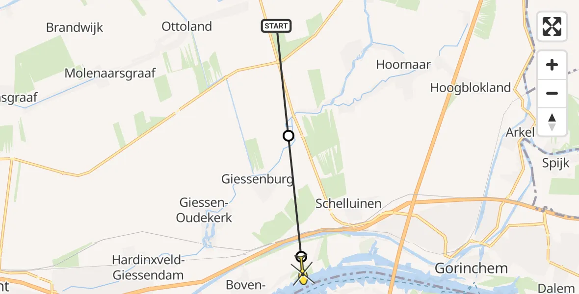 Routekaart van de vlucht: Politieheli naar Hardinxveld-Giessendam, Peursumseweg