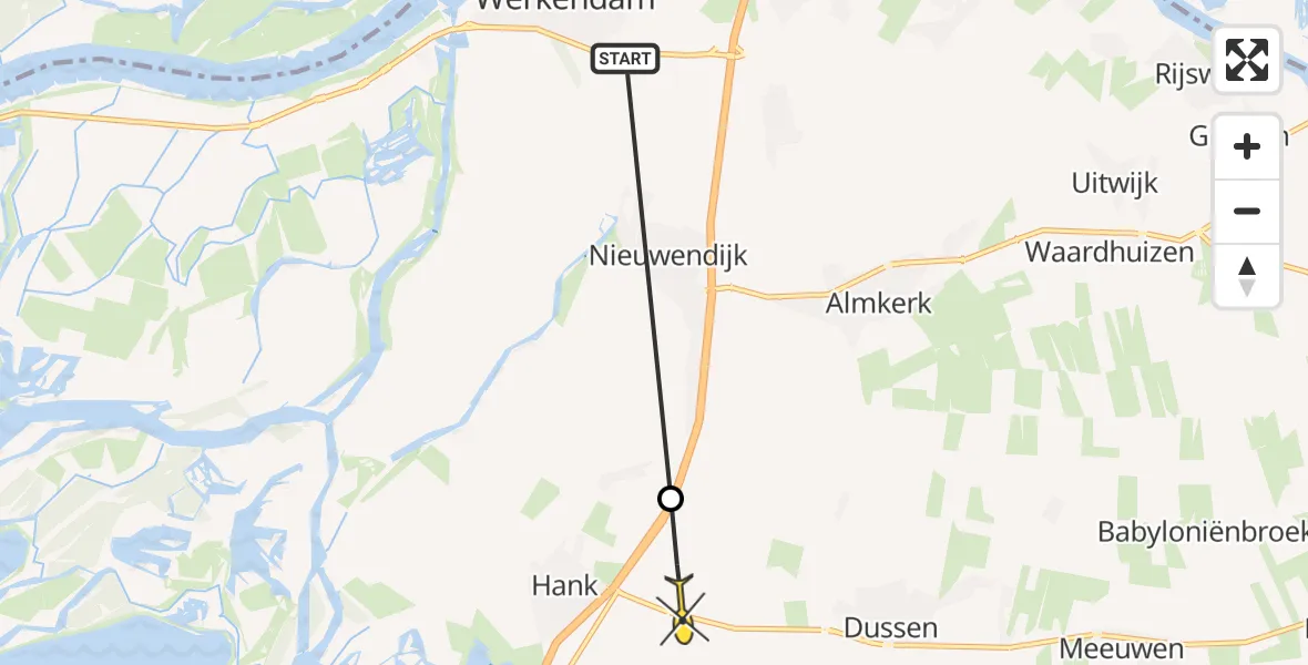 Routekaart van de vlucht: Politieheli naar Hank, Provincialeweg