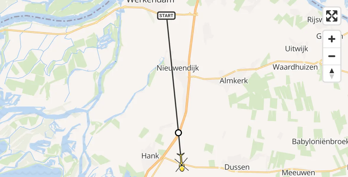 Routekaart van de vlucht: Politiehelikopter naar Hank, Provincialeweg
