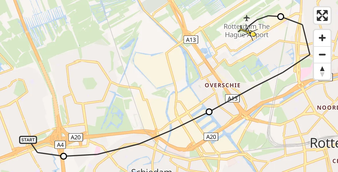 Routekaart van de vlucht: Lifeliner 2 naar Rotterdam The Hague Airport, Knooppunt Kethelplein