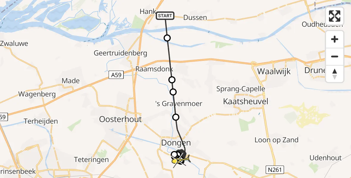 Routekaart van de vlucht: Politieheli naar Rijen, Frieseweg