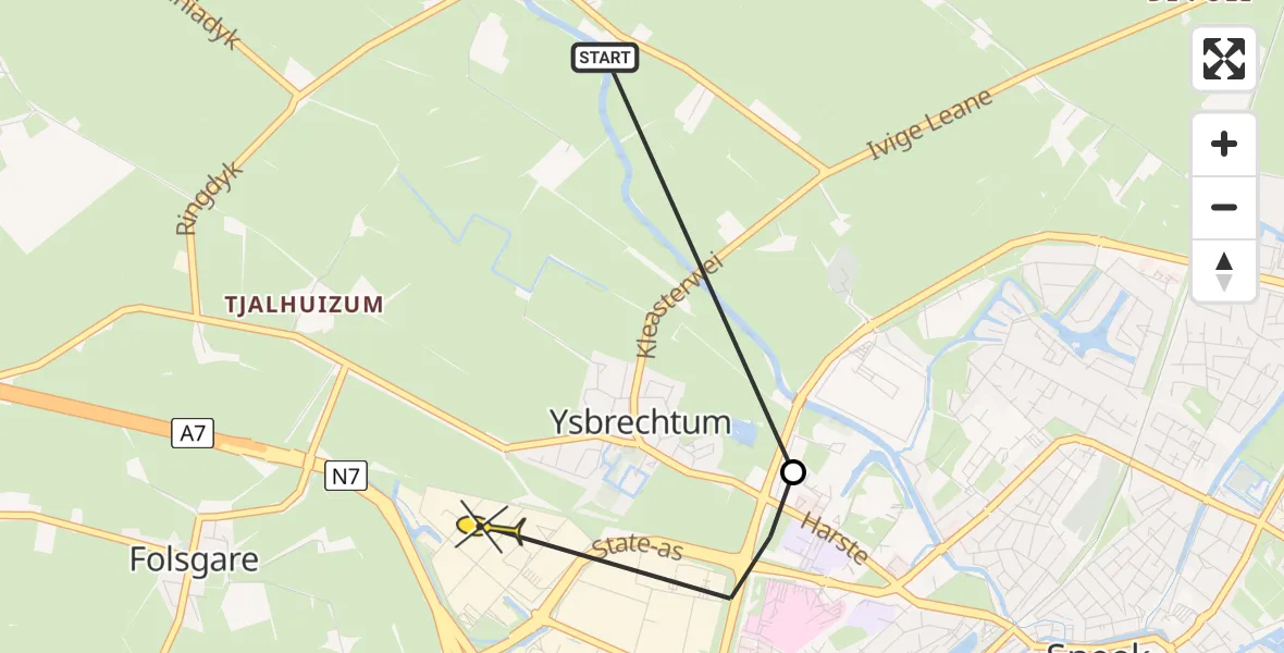 Routekaart van de vlucht: Ambulanceheli naar Sneek, Wetterskipsdyk