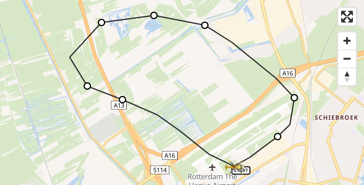 Vluchtroute Traumahelikopter Rotterdam The Hague Airport - Rotterdam The Hague Airport, 06 februari 2024, 10:20