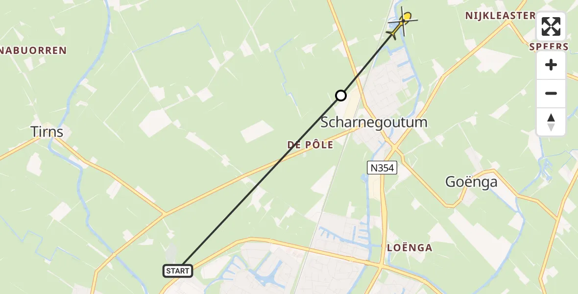 Routekaart van de vlucht: Ambulancehelikopter naar Scharnegoutum, Oergongswei