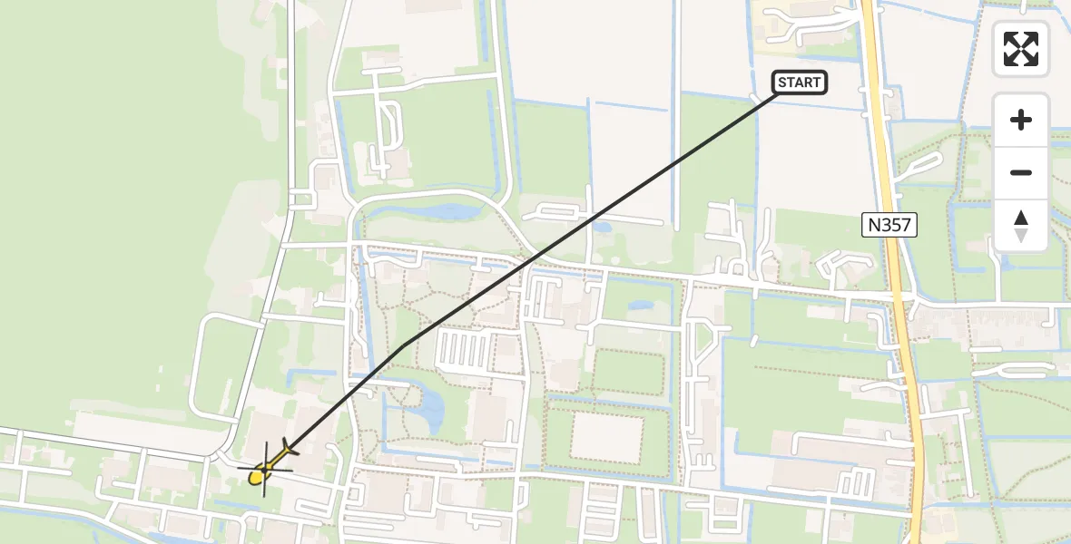 Routekaart van de vlucht: Ambulanceheli naar Vliegbasis Leeuwarden, Keegsdijkje