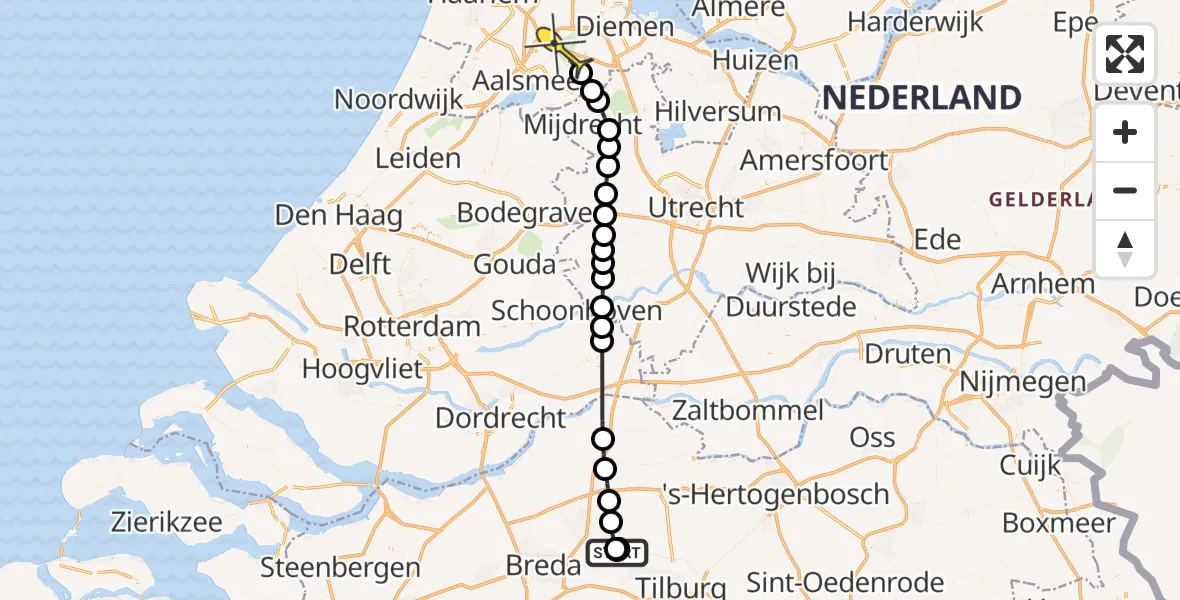 Routekaart van de vlucht: Politieheli naar Amstelveen, Vierbundersweg