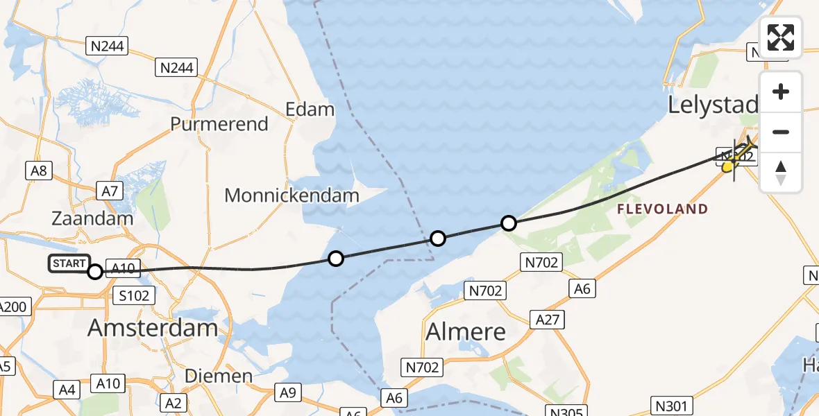 Routekaart van de vlucht: Lifeliner 1 naar Lelystad, Maltaweg