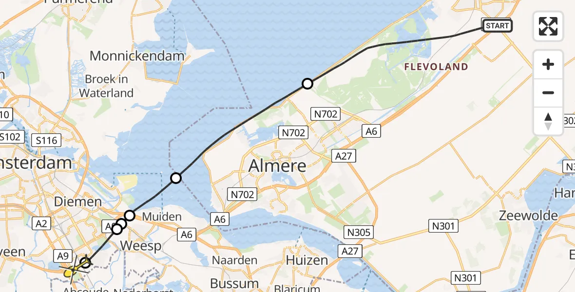 Routekaart van de vlucht: Lifeliner 1 naar Academisch Medisch Centrum (AMC), Artemisweg