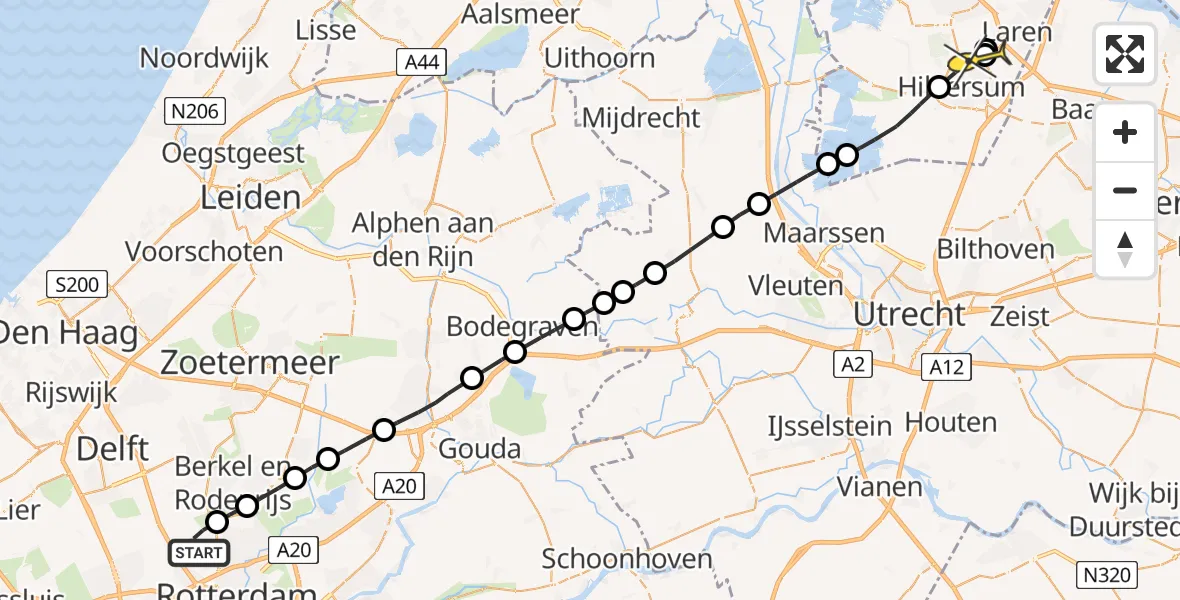 Routekaart van de vlucht: Lifeliner 2 naar Hilversum, Abdij van Eltenplantsoen